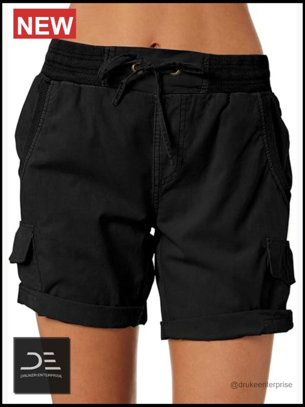 Cotton Cargo Shorts with Drawstring Waist, Multi-Pockets, Athletic